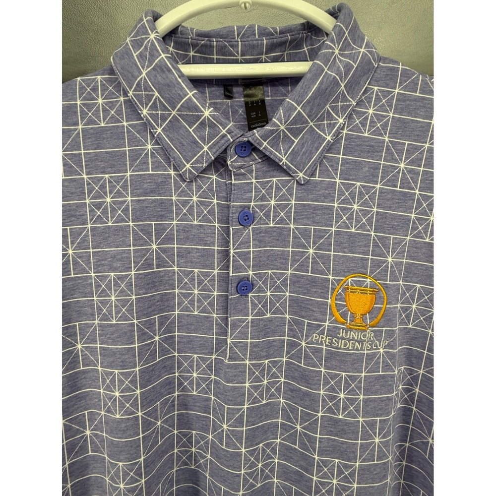 Adidas Junior Presidents Cup Golf Polo Shirt Mens Medium Blue White Grid Flag